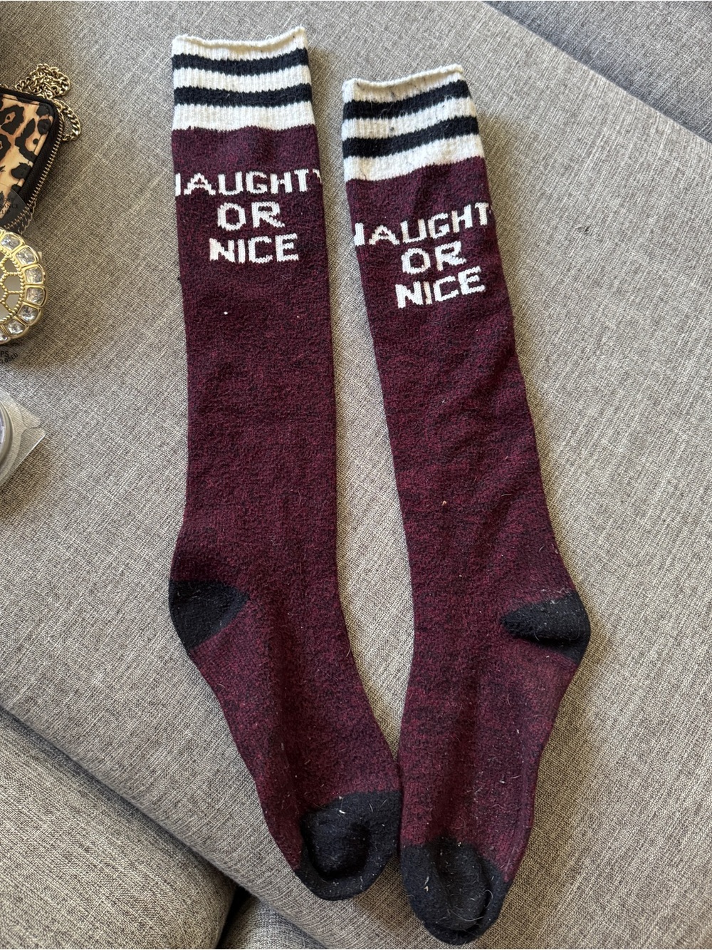 Women's Burgundy 'Naughty or Nice' Knee-High Socks